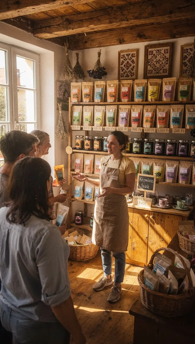 Gyümölcsös aromájú fekete ribizli bogyók a teás sütemények mellett.