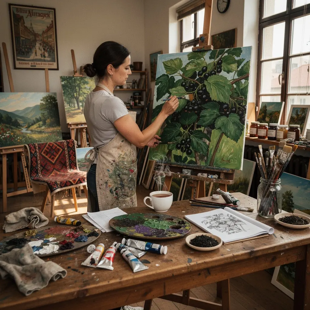 Friss fekete ribizli levelek szépen elrendezve egy tálcán.