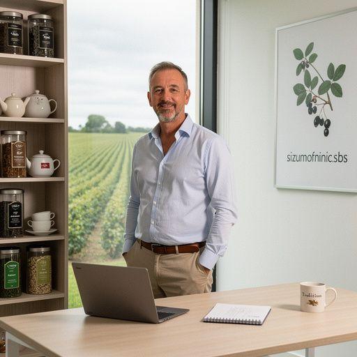 Friss fekete ribizli levelek, bogyók és egy teáscsésze a természetben.